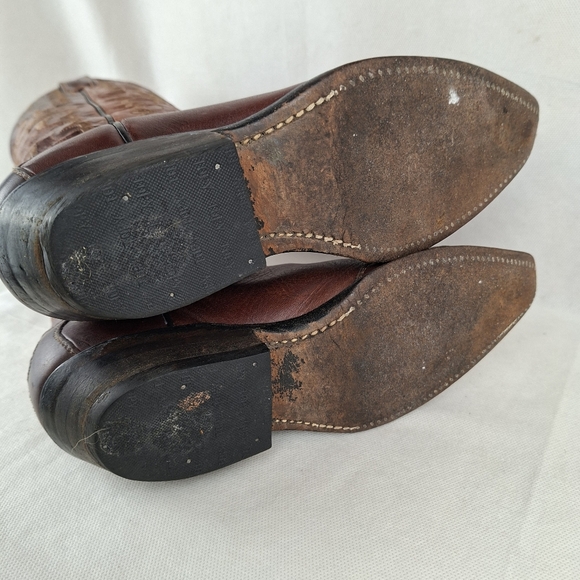 Boulet Embroidered Leather 2 Tones Brown Cowboy Western Boots Size 5 - Picture 14 of 16